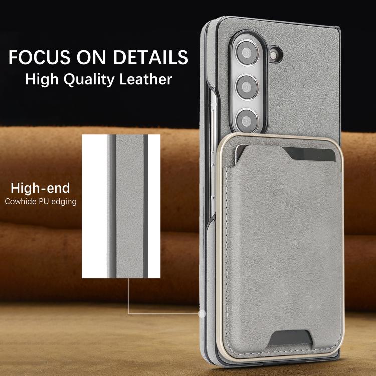 For Samsung Galaxy Z Fold6 Kalebol Slim MagSafe Ring Magnetic Card Bag Side Sticker Leather Phone Case