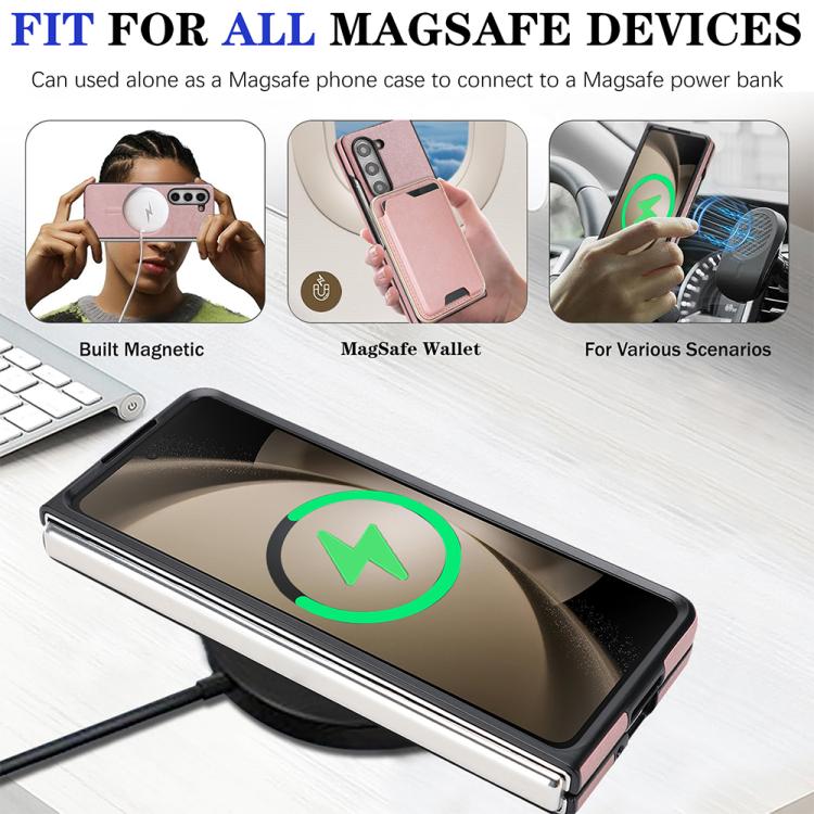 For Samsung Galaxy Z Fold6 Kalebol Slim MagSafe Ring Magnetic Card Bag Side Sticker Leather Phone Case
