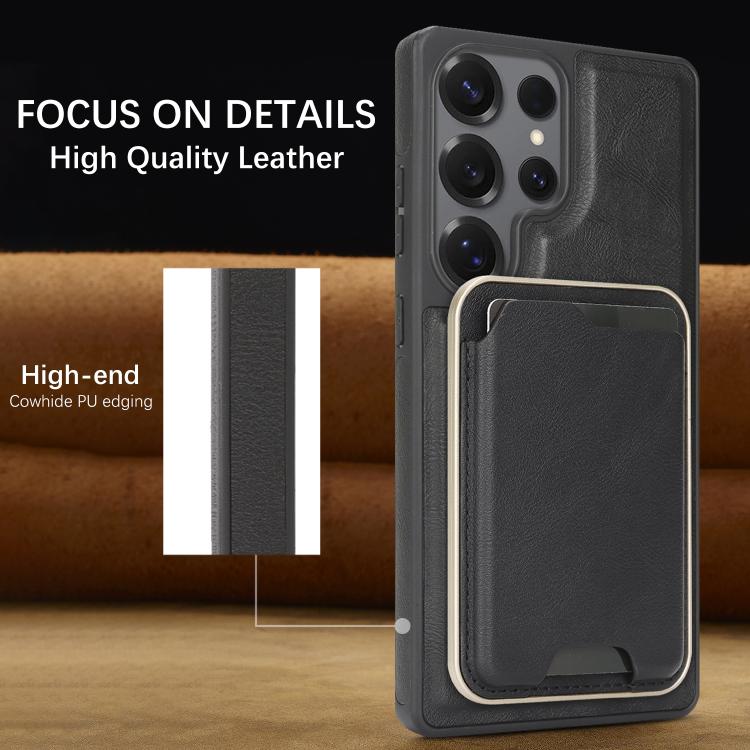 For Samsung Galaxy S24 Ultra 5G Kalebol Slim MagSafe Ring Magnetic Card Bag Side Sticker Leather Phone Case
