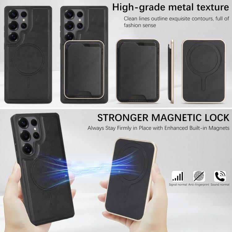 For Samsung Galaxy S24 Ultra 5G Kalebol Slim MagSafe Ring Magnetic Card Bag Side Sticker Leather Phone Case