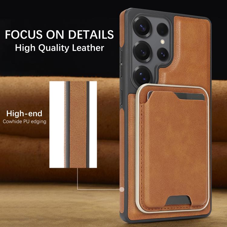 For Samsung Galaxy S24 Ultra 5G Kalebol Slim MagSafe Ring Magnetic Card Bag Side Sticker Leather Phone Case