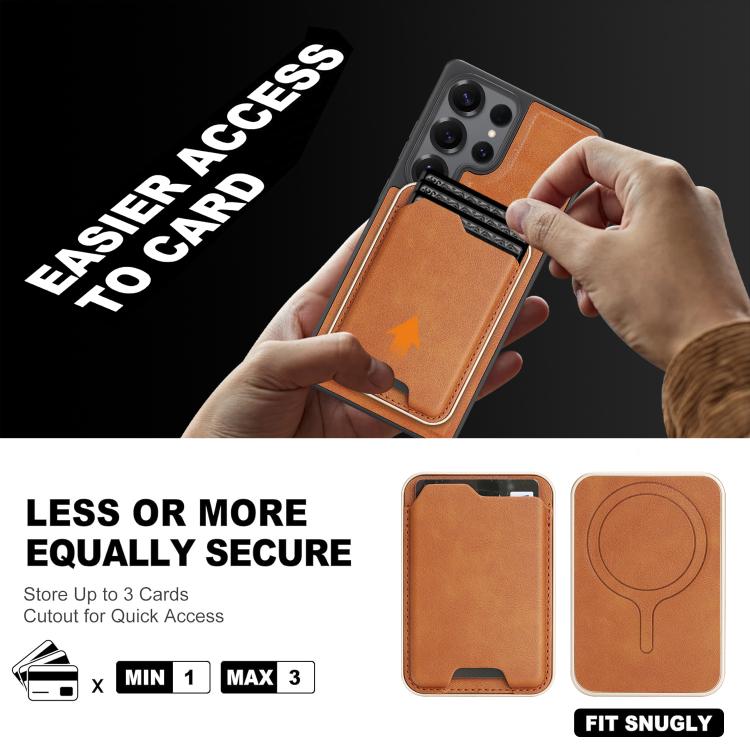 For Samsung Galaxy S24 Ultra 5G Kalebol Slim MagSafe Ring Magnetic Card Bag Side Sticker Leather Phone Case
