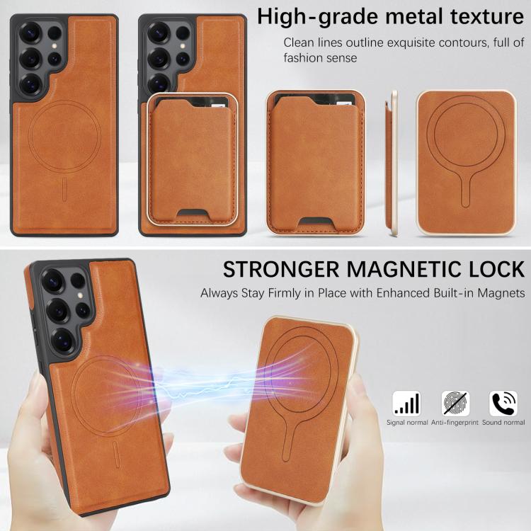 For Samsung Galaxy S24 Ultra 5G Kalebol Slim MagSafe Ring Magnetic Card Bag Side Sticker Leather Phone Case
