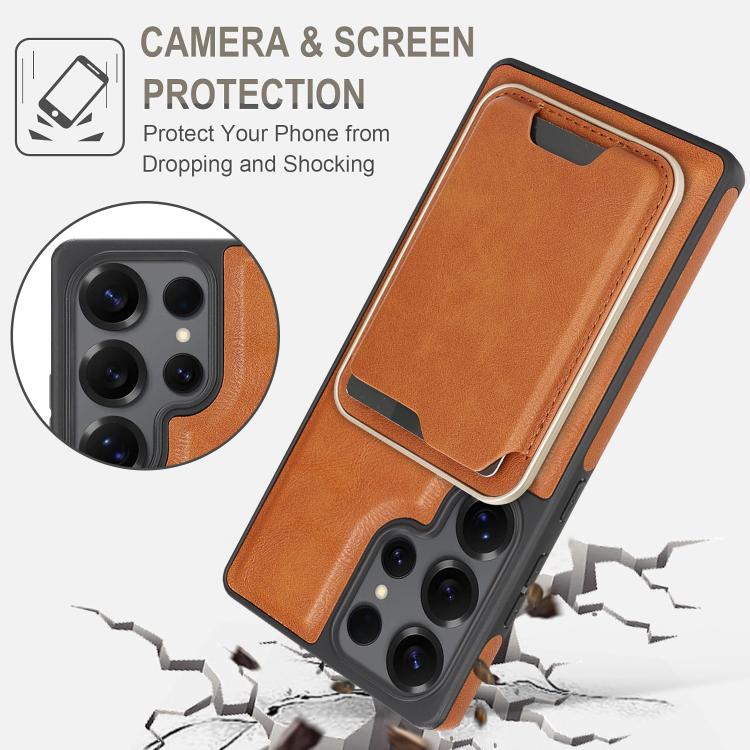 For Samsung Galaxy S24 Ultra 5G Kalebol Slim MagSafe Ring Magnetic Card Bag Side Sticker Leather Phone Case