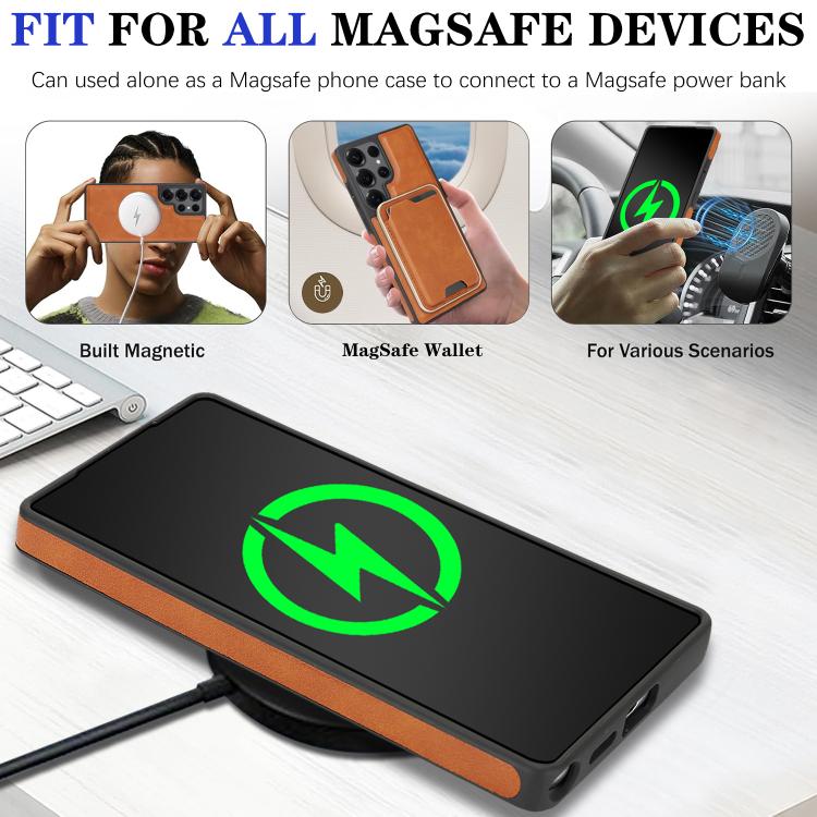 For Samsung Galaxy S24 Ultra 5G Kalebol Slim MagSafe Ring Magnetic Card Bag Side Sticker Leather Phone Case
