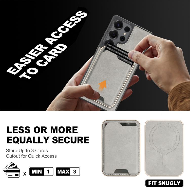 For Samsung Galaxy S24 Ultra 5G Kalebol Slim MagSafe Ring Magnetic Card Bag Side Sticker Leather Phone Case