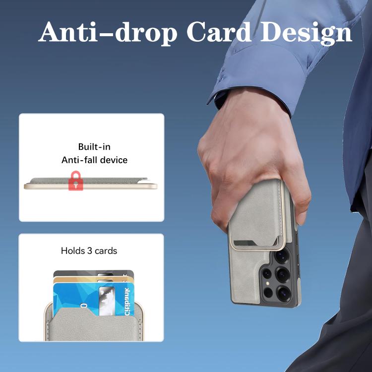 For Samsung Galaxy S24 Ultra 5G Kalebol Slim MagSafe Ring Magnetic Card Bag Side Sticker Leather Phone Case