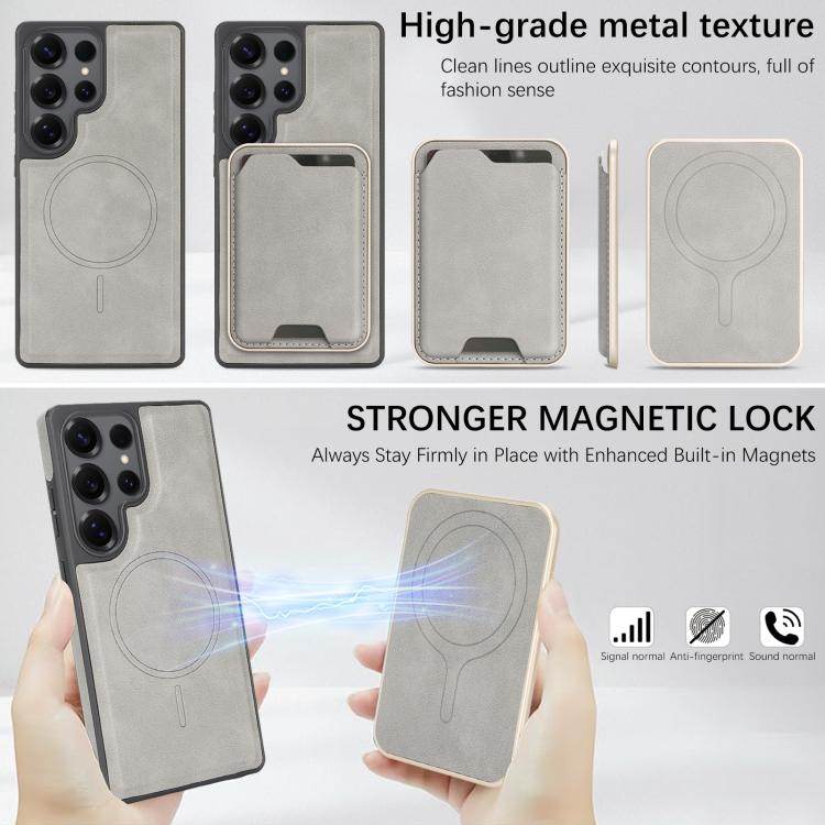 For Samsung Galaxy S24 Ultra 5G Kalebol Slim MagSafe Ring Magnetic Card Bag Side Sticker Leather Phone Case