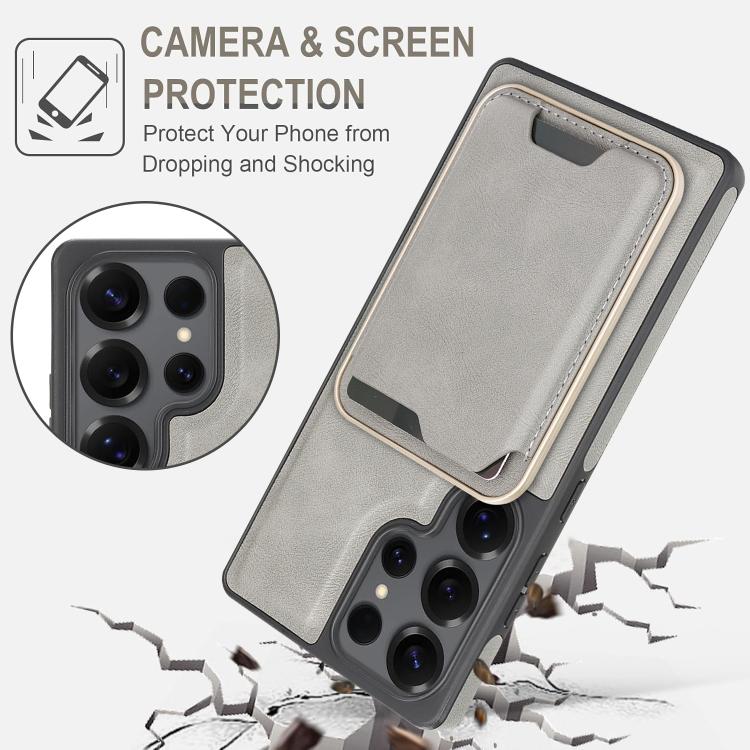 For Samsung Galaxy S24 Ultra 5G Kalebol Slim MagSafe Ring Magnetic Card Bag Side Sticker Leather Phone Case