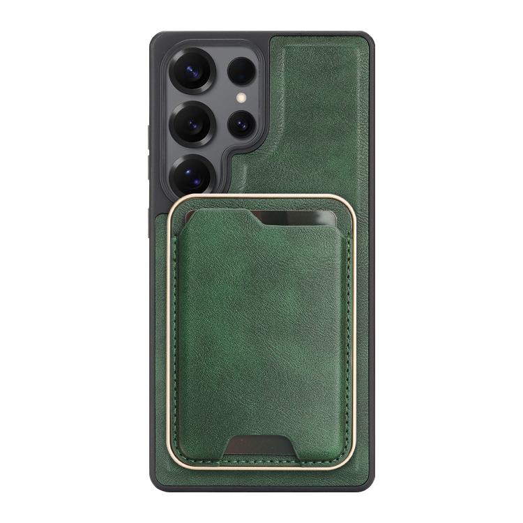 For Samsung Galaxy S24 Ultra 5G Kalebol Slim MagSafe Ring Magnetic Card Bag Side Sticker Leather Phone Case