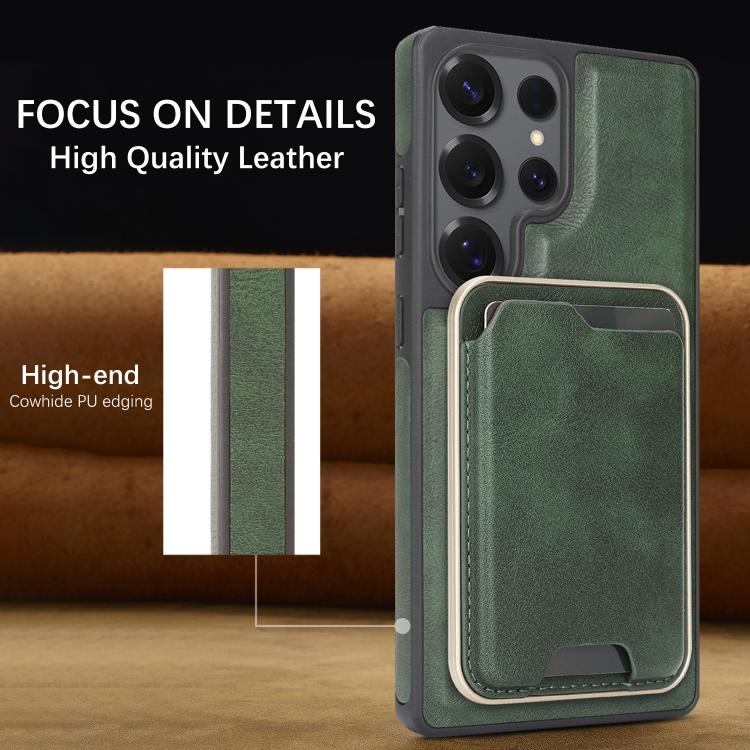 For Samsung Galaxy S24 Ultra 5G Kalebol Slim MagSafe Ring Magnetic Card Bag Side Sticker Leather Phone Case