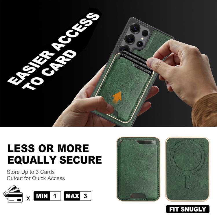 For Samsung Galaxy S24 Ultra 5G Kalebol Slim MagSafe Ring Magnetic Card Bag Side Sticker Leather Phone Case