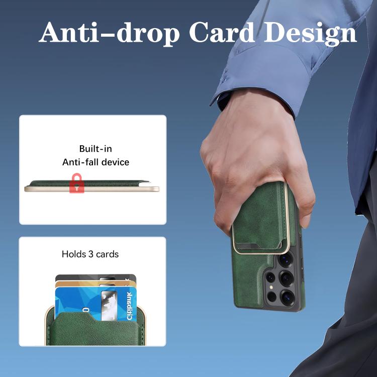 For Samsung Galaxy S24 Ultra 5G Kalebol Slim MagSafe Ring Magnetic Card Bag Side Sticker Leather Phone Case