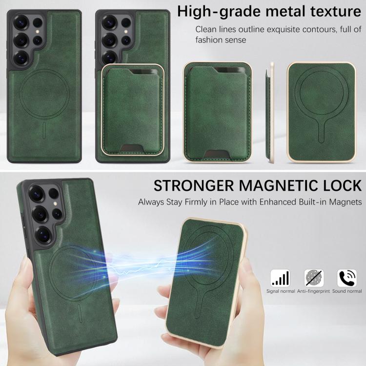 For Samsung Galaxy S24 Ultra 5G Kalebol Slim MagSafe Ring Magnetic Card Bag Side Sticker Leather Phone Case