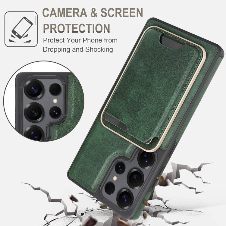 For Samsung Galaxy S24 Ultra 5G Kalebol Slim MagSafe Ring Magnetic Card Bag Side Sticker Leather Phone Case