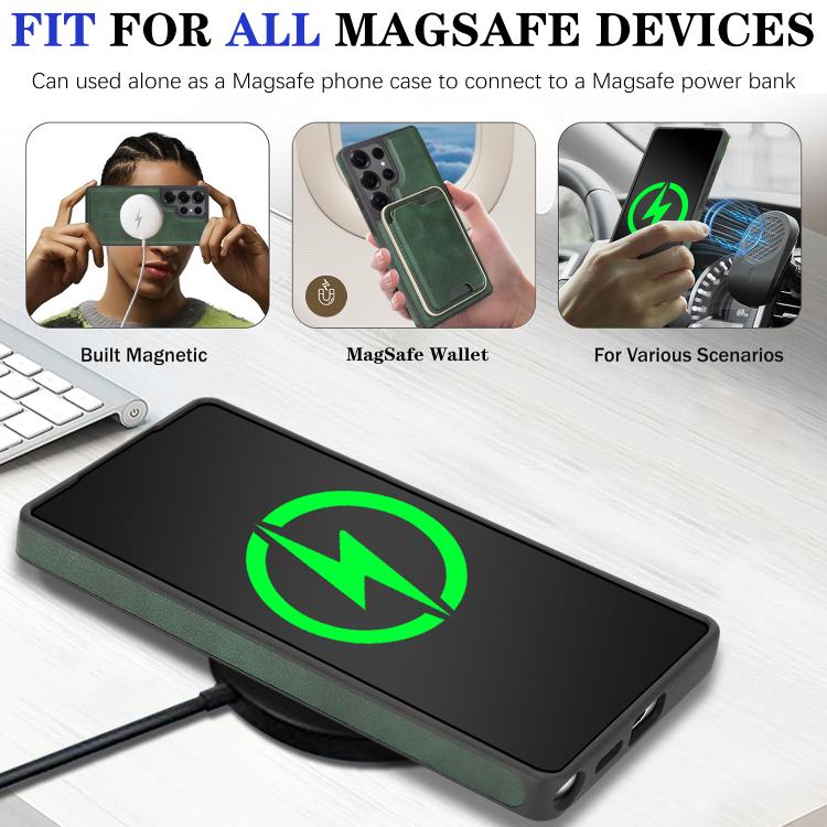For Samsung Galaxy S24 Ultra 5G Kalebol Slim MagSafe Ring Magnetic Card Bag Side Sticker Leather Phone Case