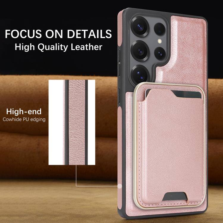 For Samsung Galaxy S24 Ultra 5G Kalebol Slim MagSafe Ring Magnetic Card Bag Side Sticker Leather Phone Case