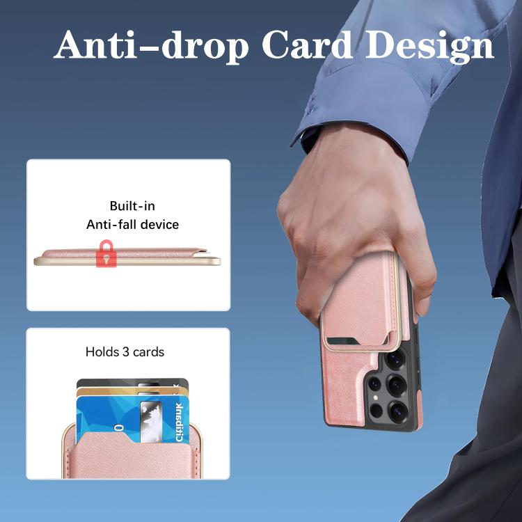 For Samsung Galaxy S24 Ultra 5G Kalebol Slim MagSafe Ring Magnetic Card Bag Side Sticker Leather Phone Case