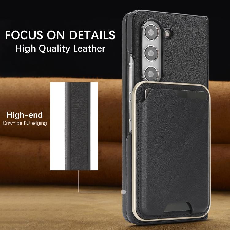 For Samsung Galaxy Z Fold5 Kalebol Slim MagSafe Ring Magnetic Card Bag Side Sticker Leather Phone Case