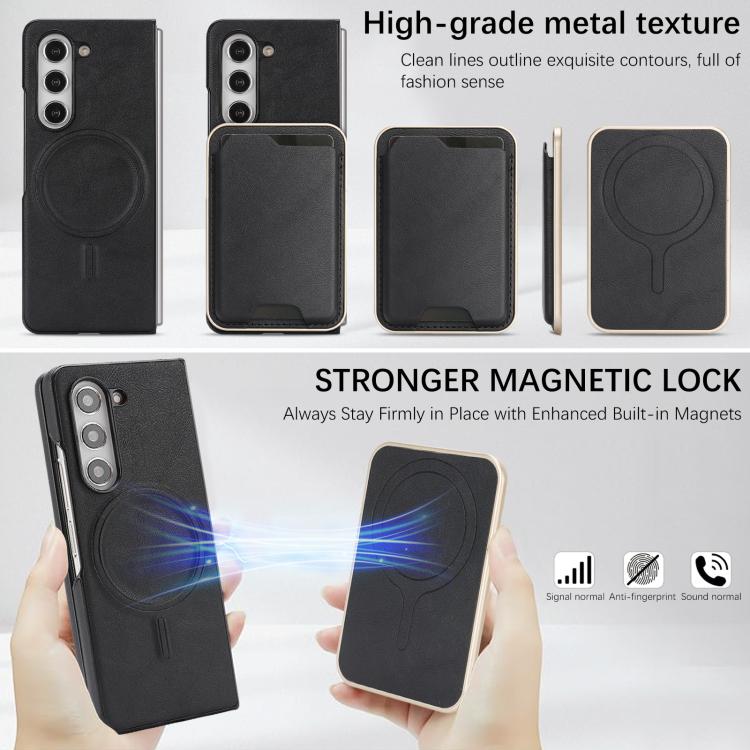 For Samsung Galaxy Z Fold5 Kalebol Slim MagSafe Ring Magnetic Card Bag Side Sticker Leather Phone Case