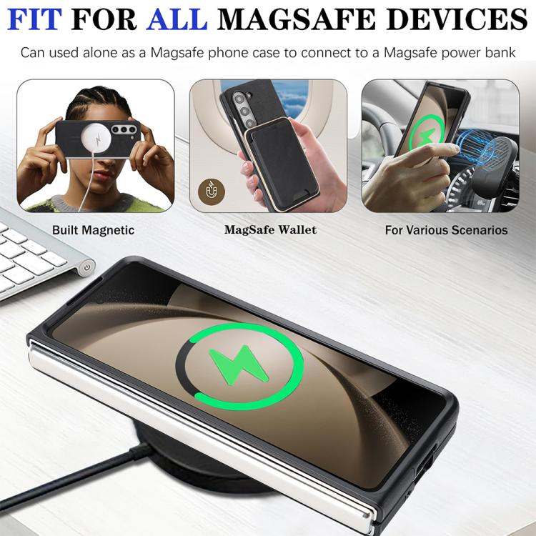 For Samsung Galaxy Z Fold5 Kalebol Slim MagSafe Ring Magnetic Card Bag Side Sticker Leather Phone Case