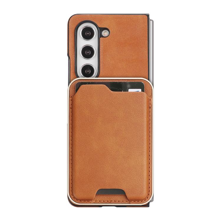 For Samsung Galaxy Z Fold5 Kalebol Slim MagSafe Ring Magnetic Card Bag Side Sticker Leather Phone Case