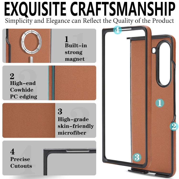 For Samsung Galaxy Z Fold5 Kalebol Slim MagSafe Ring Magnetic Card Bag Side Sticker Leather Phone Case