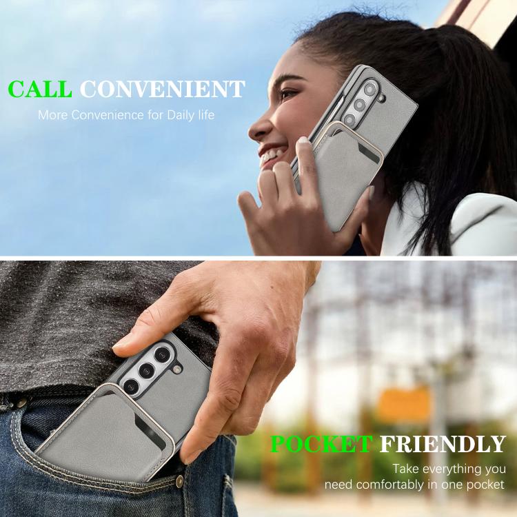 For Samsung Galaxy Z Fold5 Kalebol Slim MagSafe Ring Magnetic Card Bag Side Sticker Leather Phone Case