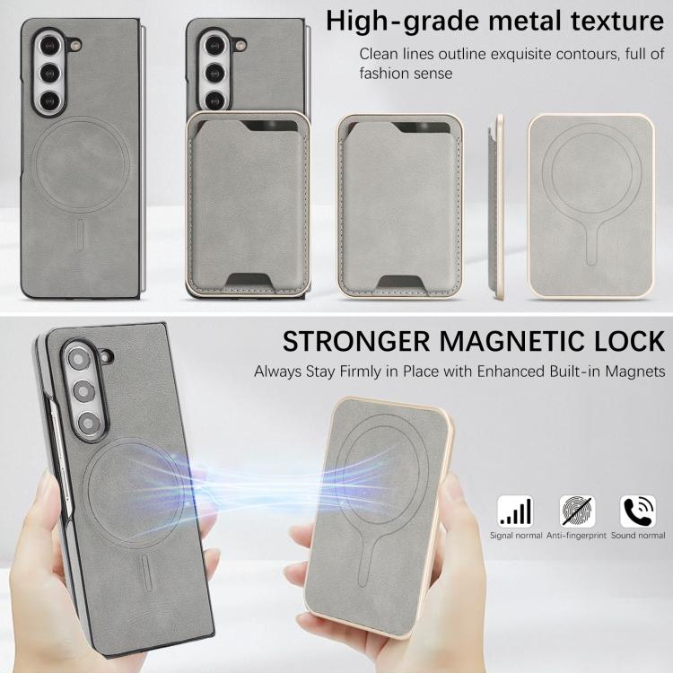 For Samsung Galaxy Z Fold5 Kalebol Slim MagSafe Ring Magnetic Card Bag Side Sticker Leather Phone Case