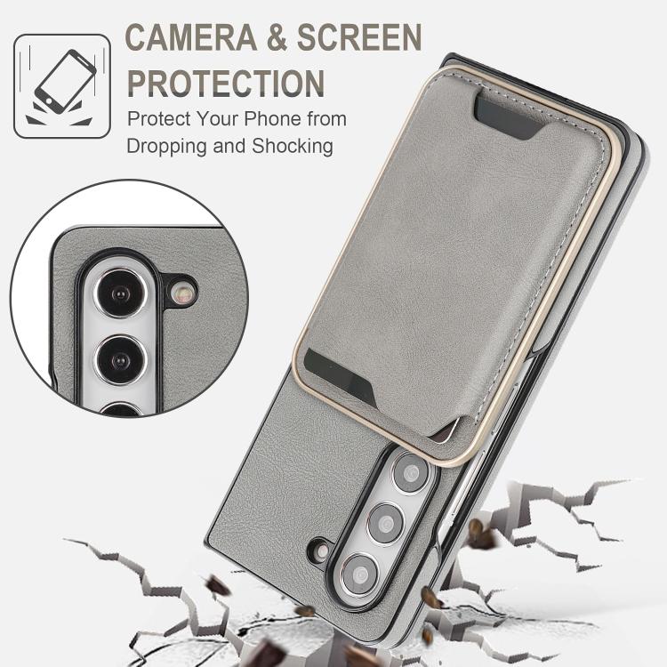 For Samsung Galaxy Z Fold5 Kalebol Slim MagSafe Ring Magnetic Card Bag Side Sticker Leather Phone Case