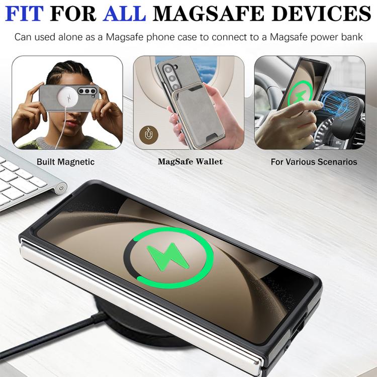For Samsung Galaxy Z Fold5 Kalebol Slim MagSafe Ring Magnetic Card Bag Side Sticker Leather Phone Case