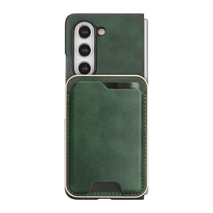 For Samsung Galaxy Z Fold5 Kalebol Slim MagSafe Ring Magnetic Card Bag Side Sticker Leather Phone Case