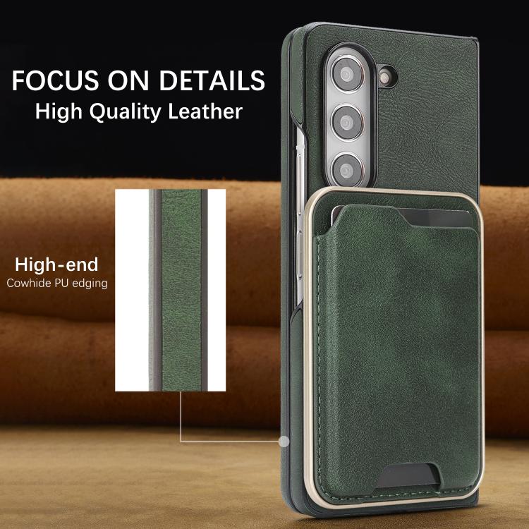 For Samsung Galaxy Z Fold5 Kalebol Slim MagSafe Ring Magnetic Card Bag Side Sticker Leather Phone Case