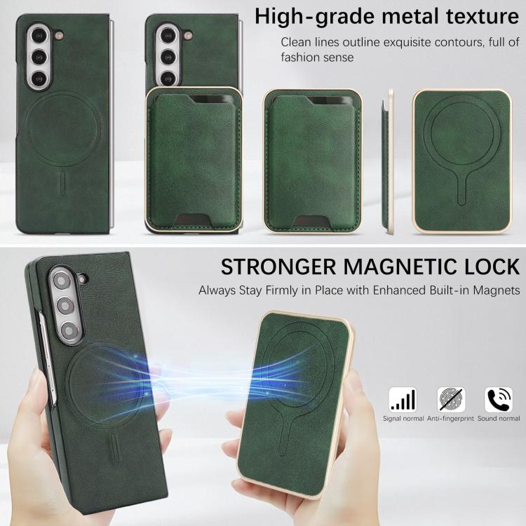 For Samsung Galaxy Z Fold5 Kalebol Slim MagSafe Ring Magnetic Card Bag Side Sticker Leather Phone Case