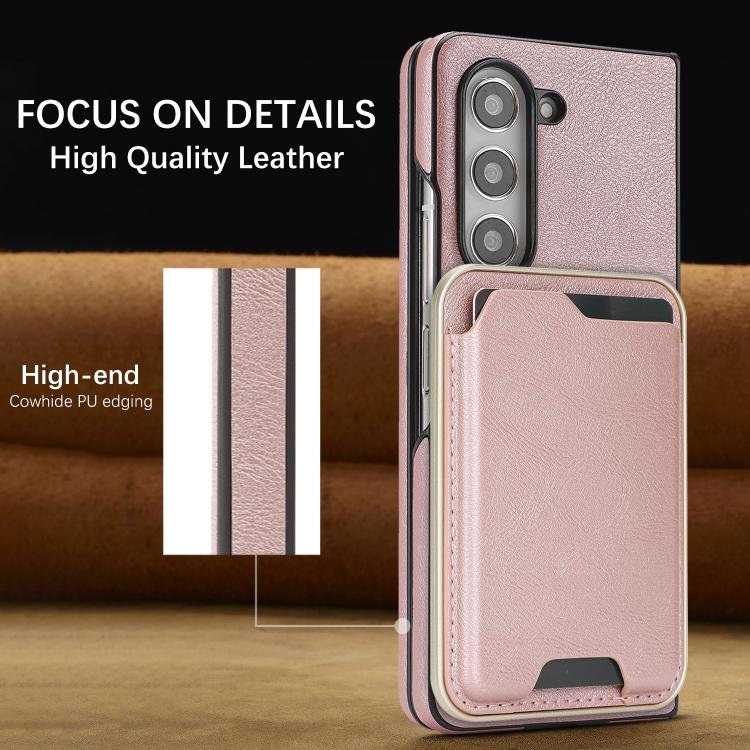For Samsung Galaxy Z Fold5 Kalebol Slim MagSafe Ring Magnetic Card Bag Side Sticker Leather Phone Case