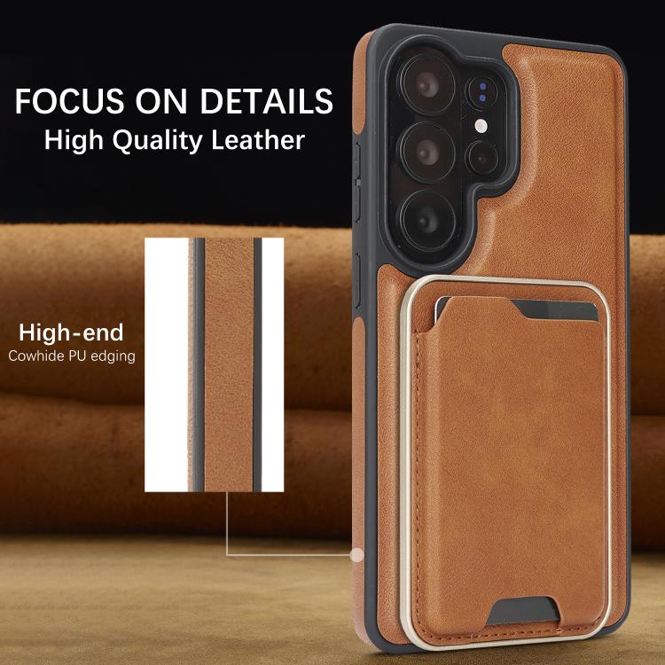 For Samsung Galaxy S26 Ultra 5G Kalebol Slim MagSafe Ring Magnetic Card Bag Side Sticker Leather Phone Case