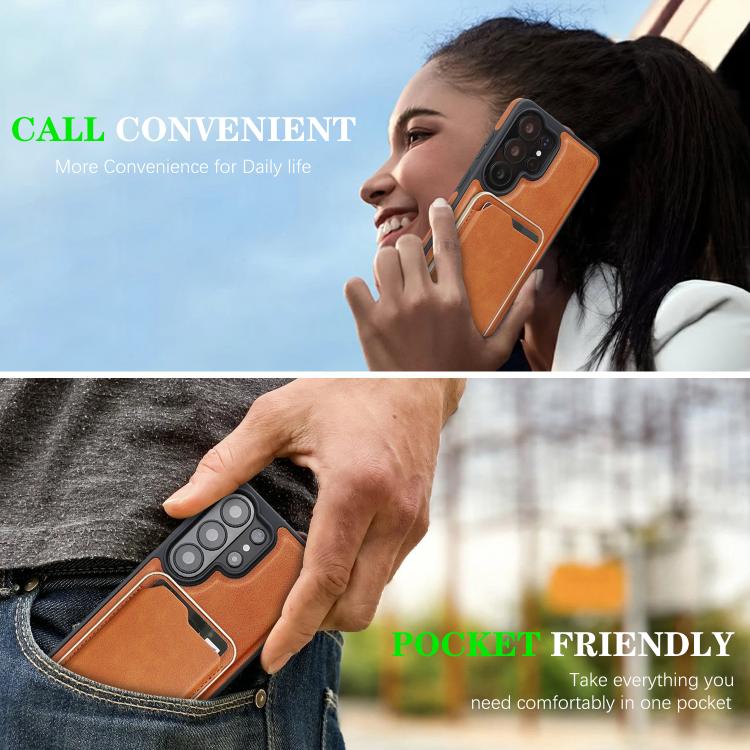 For Samsung Galaxy S26 Ultra 5G Kalebol Slim MagSafe Ring Magnetic Card Bag Side Sticker Leather Phone Case