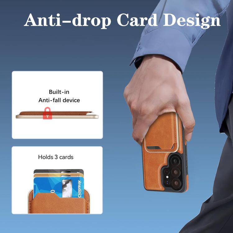 For Samsung Galaxy S26 Ultra 5G Kalebol Slim MagSafe Ring Magnetic Card Bag Side Sticker Leather Phone Case