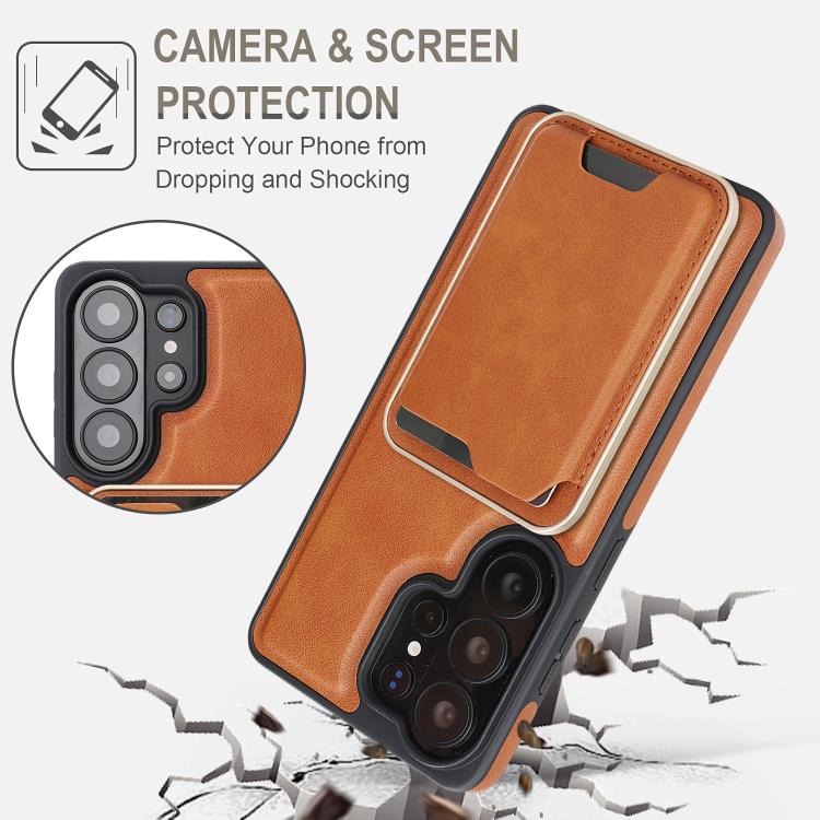 For Samsung Galaxy S26 Ultra 5G Kalebol Slim MagSafe Ring Magnetic Card Bag Side Sticker Leather Phone Case