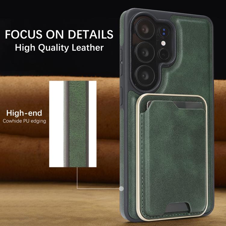 For Samsung Galaxy S26 Ultra 5G Kalebol Slim MagSafe Ring Magnetic Card Bag Side Sticker Leather Phone Case
