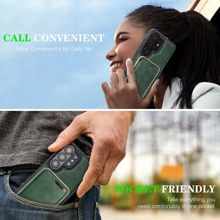 For Samsung Galaxy S26 Ultra 5G Kalebol Slim MagSafe Ring Magnetic Card Bag Side Sticker Leather Phone Case