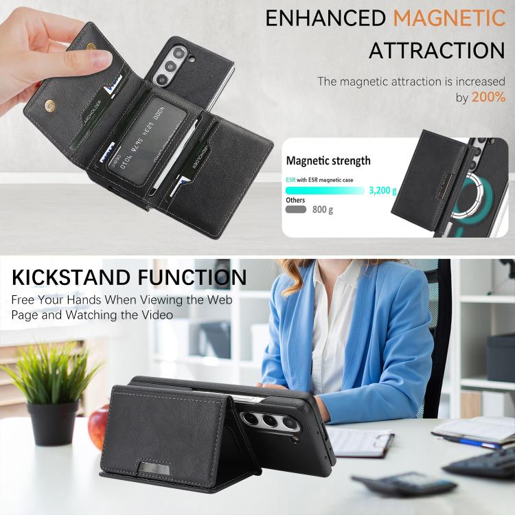 For Samsung Galaxy Z Fold7 5G Kalebol Strong Magnetic MagSafe Tri-Fold Wallet Side Sticker Leather Phone Case