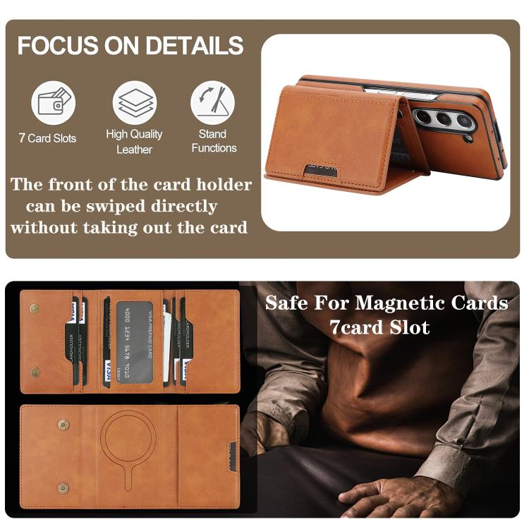 For Samsung Galaxy Z Fold7 5G Kalebol Strong Magnetic MagSafe Tri-Fold Wallet Side Sticker Leather Phone Case
