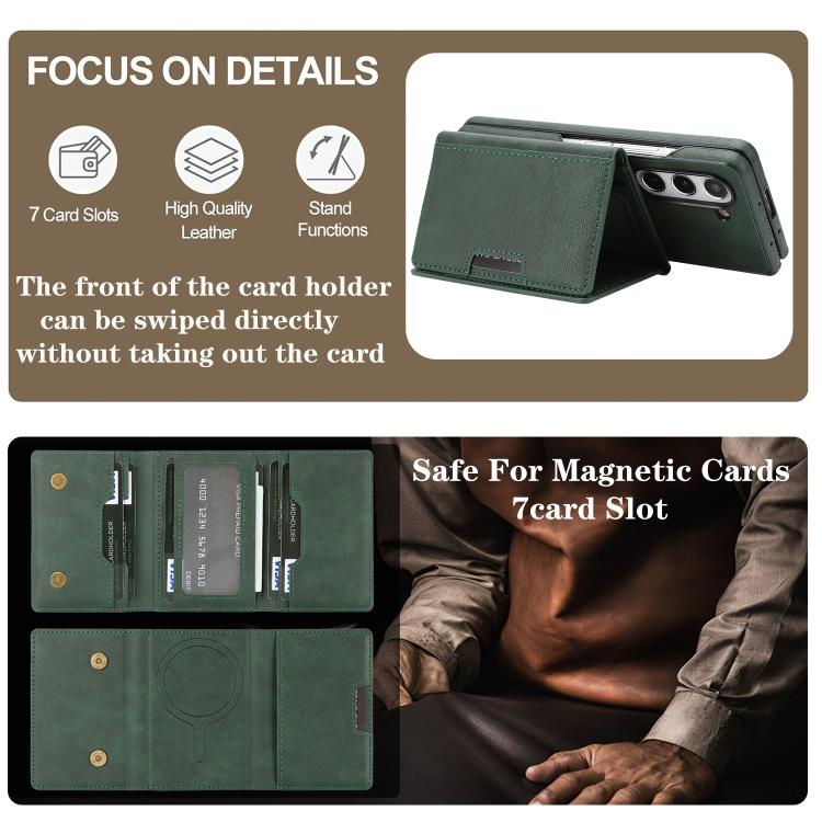 For Samsung Galaxy Z Fold7 5G Kalebol Strong Magnetic MagSafe Tri-Fold Wallet Side Sticker Leather Phone Case