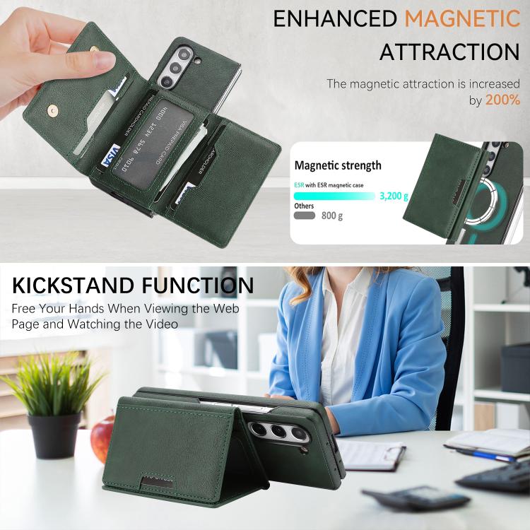 For Samsung Galaxy Z Fold7 5G Kalebol Strong Magnetic MagSafe Tri-Fold Wallet Side Sticker Leather Phone Case