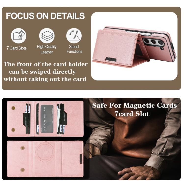 For Samsung Galaxy Z Fold7 5G Kalebol Strong Magnetic MagSafe Tri-Fold Wallet Side Sticker Leather Phone Case