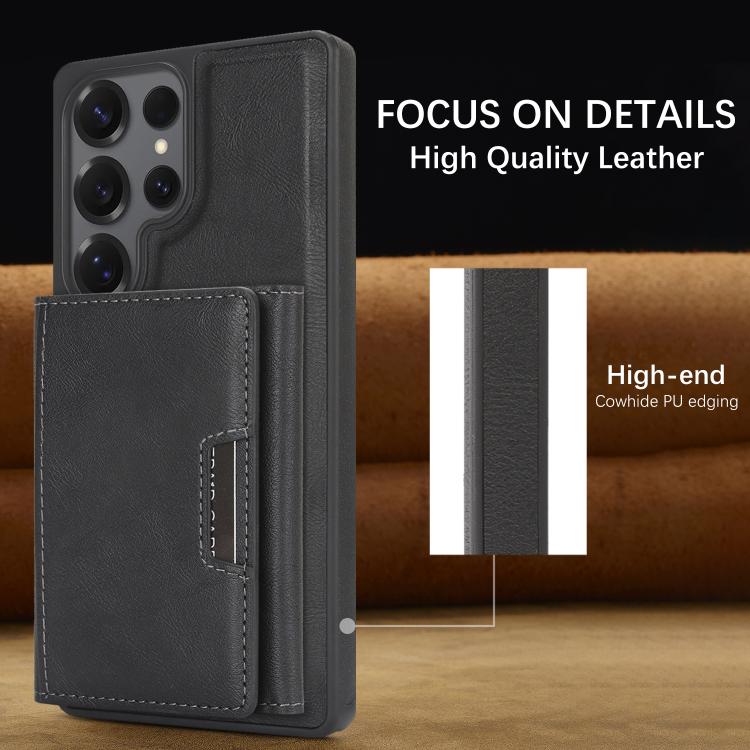 For Samsung Galaxy S25 Ultra 5G Kalebol Strong Magnetic MagSafe Tri-Fold Wallet Side Sticker Leather Phone Case