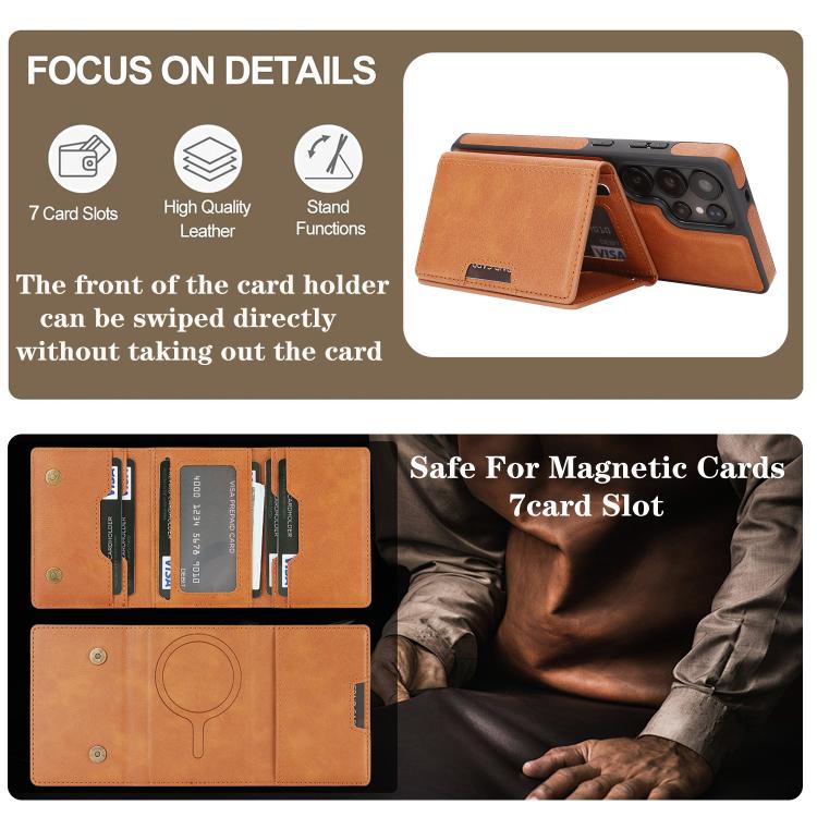 For Samsung Galaxy S25 Ultra 5G Kalebol Strong Magnetic MagSafe Tri-Fold Wallet Side Sticker Leather Phone Case