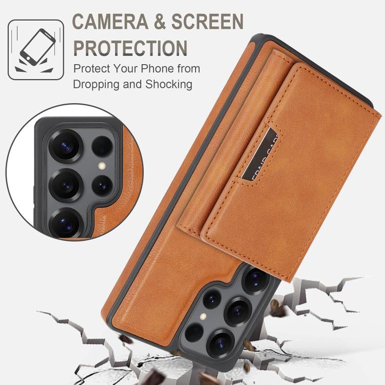 For Samsung Galaxy S25 Ultra 5G Kalebol Strong Magnetic MagSafe Tri-Fold Wallet Side Sticker Leather Phone Case