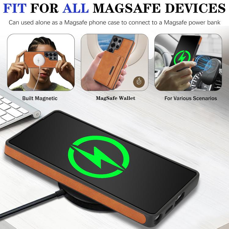 For Samsung Galaxy S25 Ultra 5G Kalebol Strong Magnetic MagSafe Tri-Fold Wallet Side Sticker Leather Phone Case